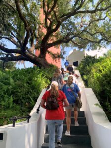 Guests climb the first 34 steps to enter the Jupiter Inlet Lighthouse.